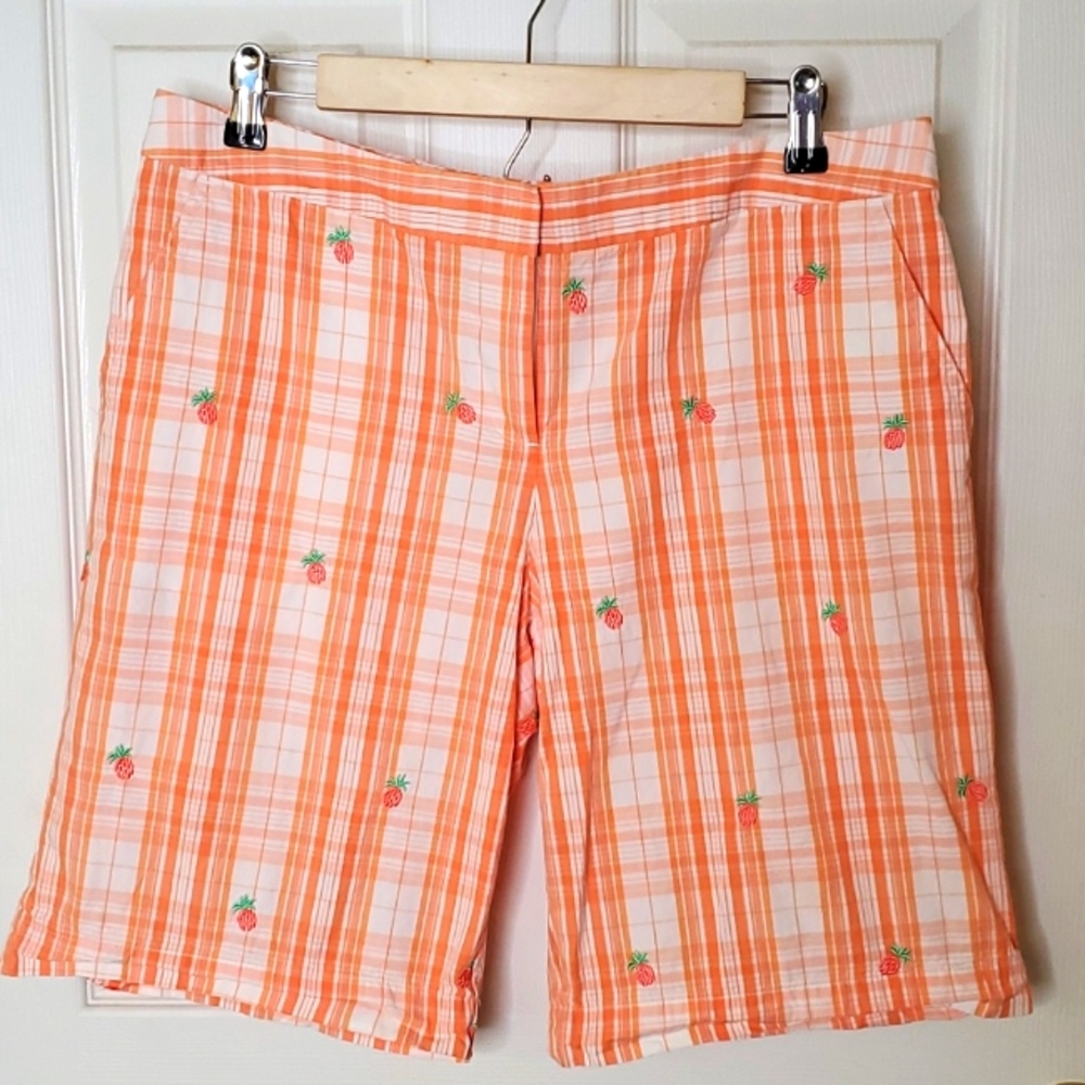 Izod peach plaid pineapple Bermuda shorts